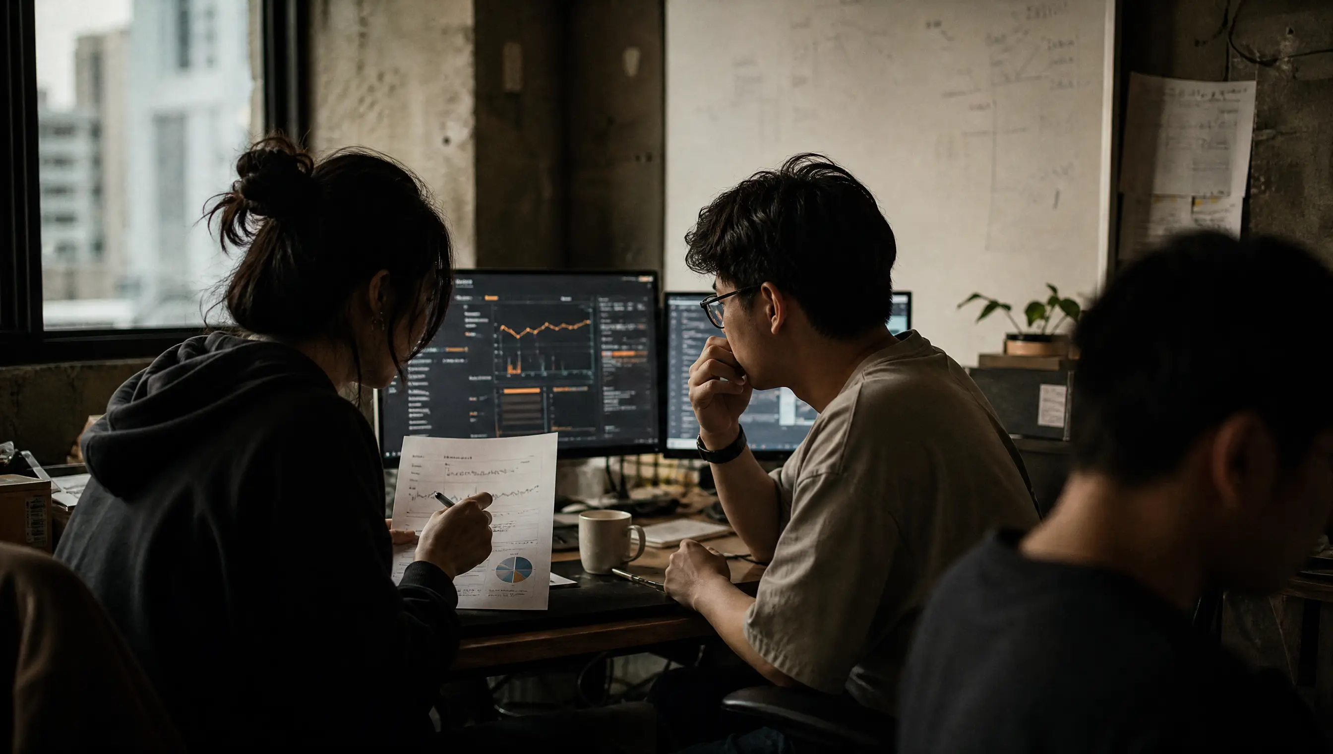 Marketer and developer reviewing site performance data