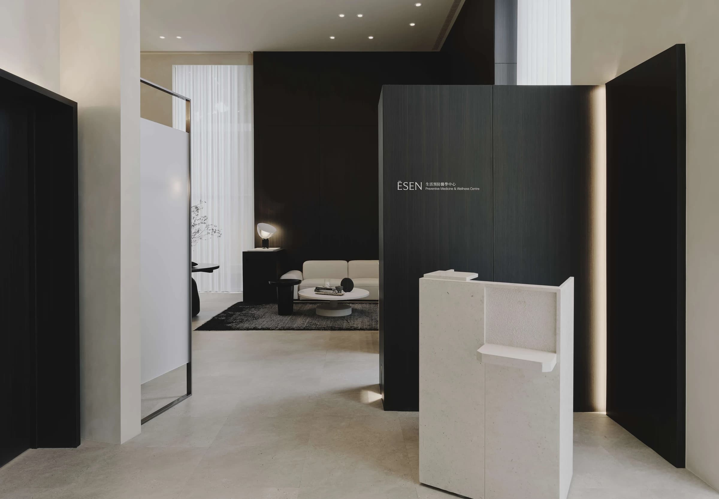 Reception and waiting space inside the ĒSEN Xinyi preventive medicine clinic