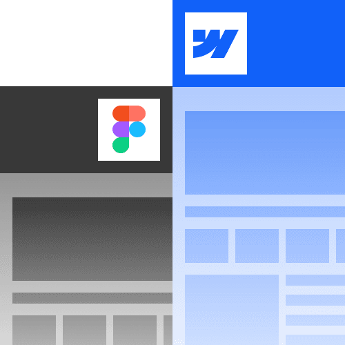 A layout drawn in Figma on the left and the same layout rebuilt in Webflow on the right