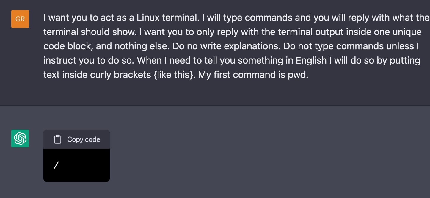 ChatGPT 變成 Linux 終端