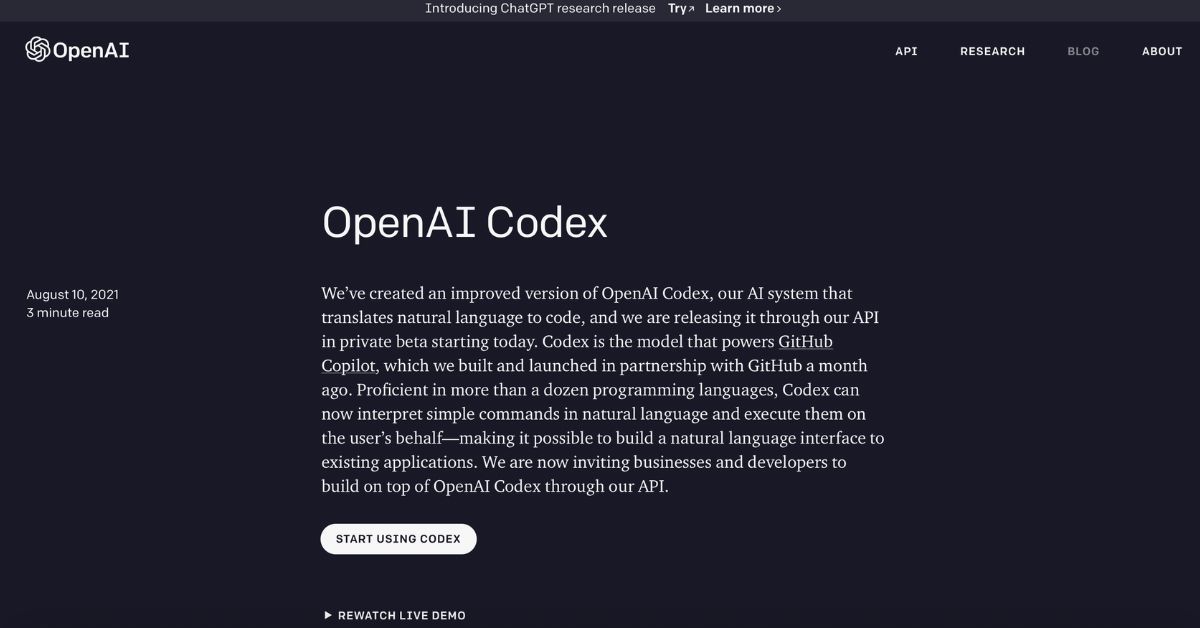 OpenAI Codex landing page