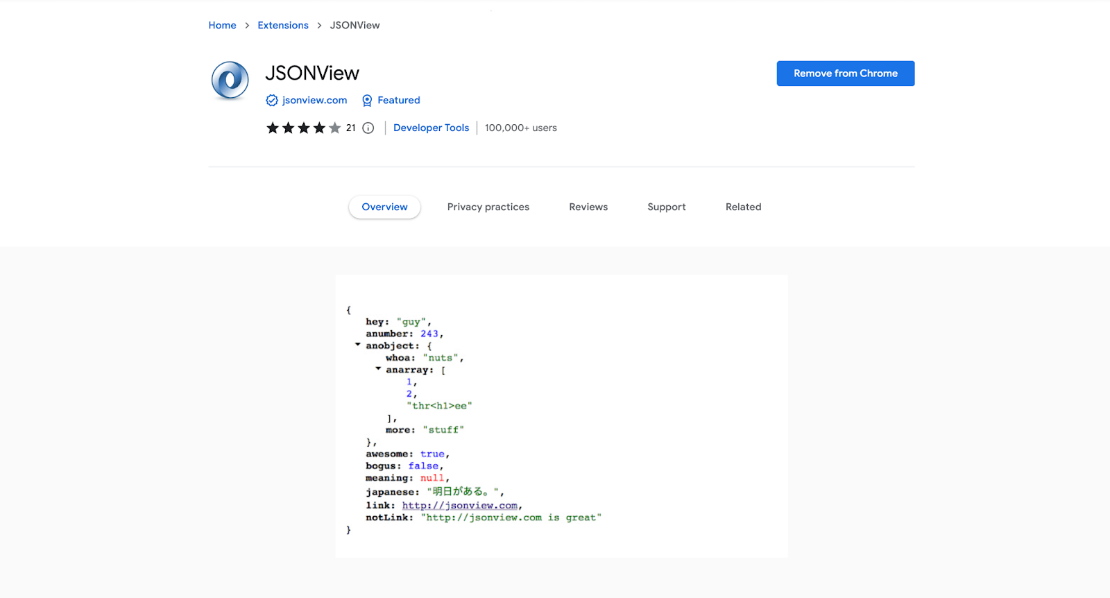 JSONView - Chrome extension for web developers, read JSON data clearly