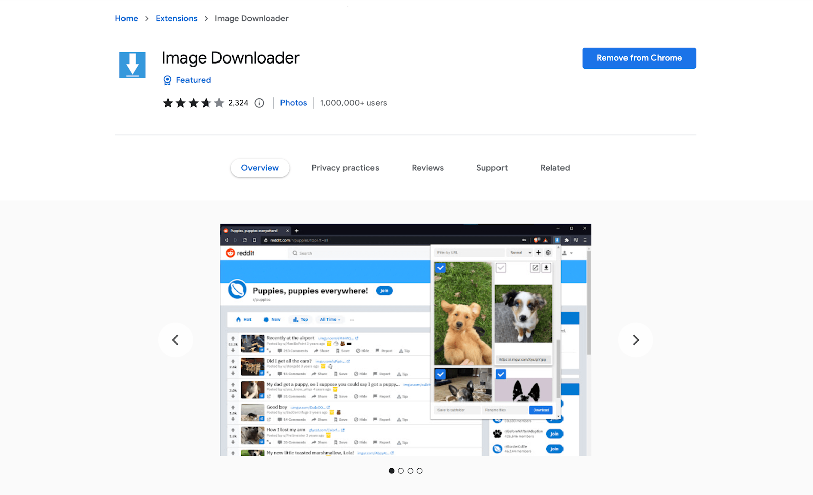 Screenshot of Image downloader chrome extension for any user