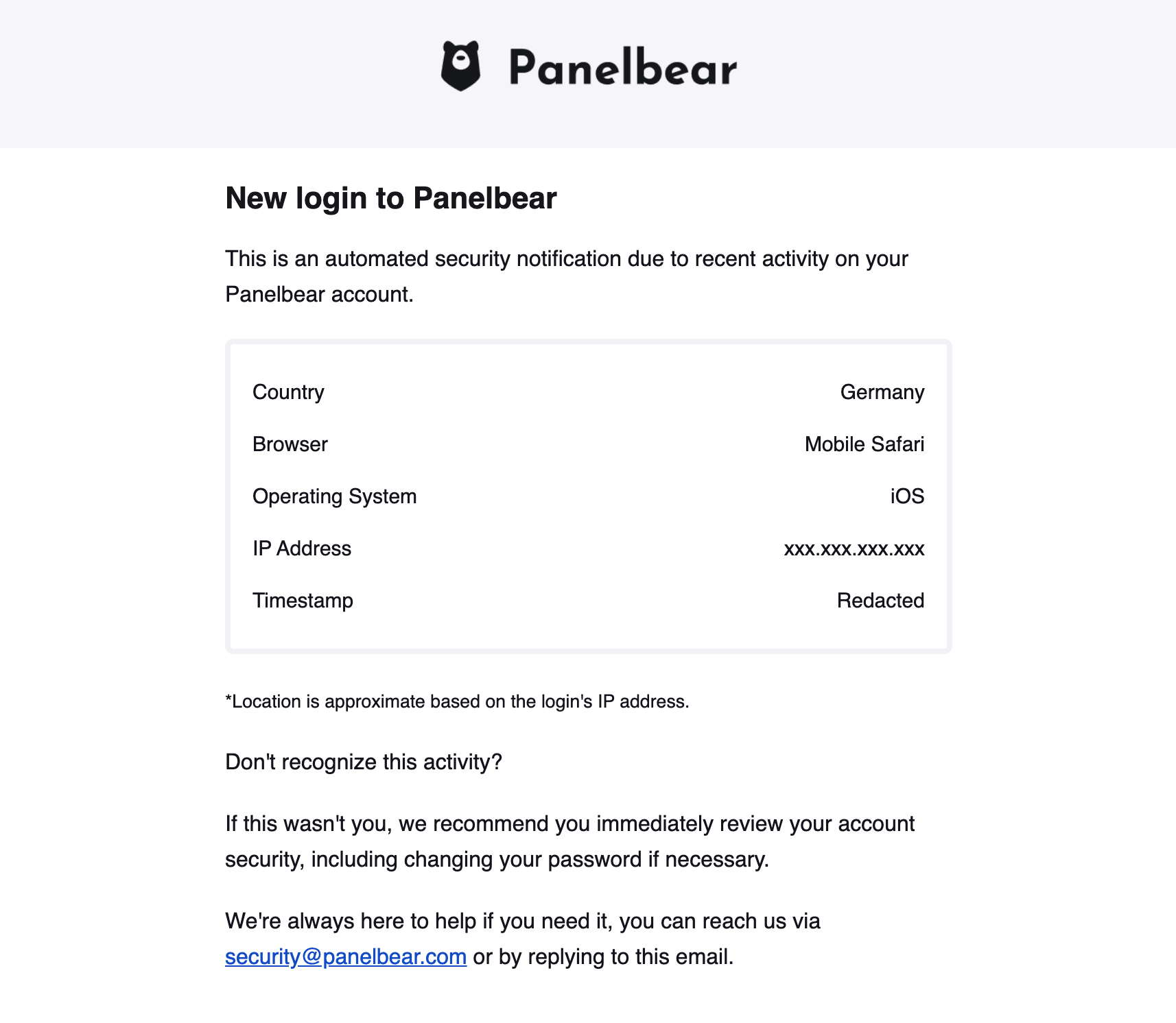 Panelbear 安全電子郵件通知
